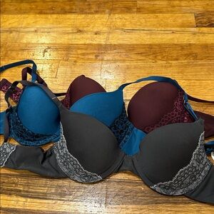 Set of 3 NWOT Lace 34A Bras - Black, Teal, Burgundy